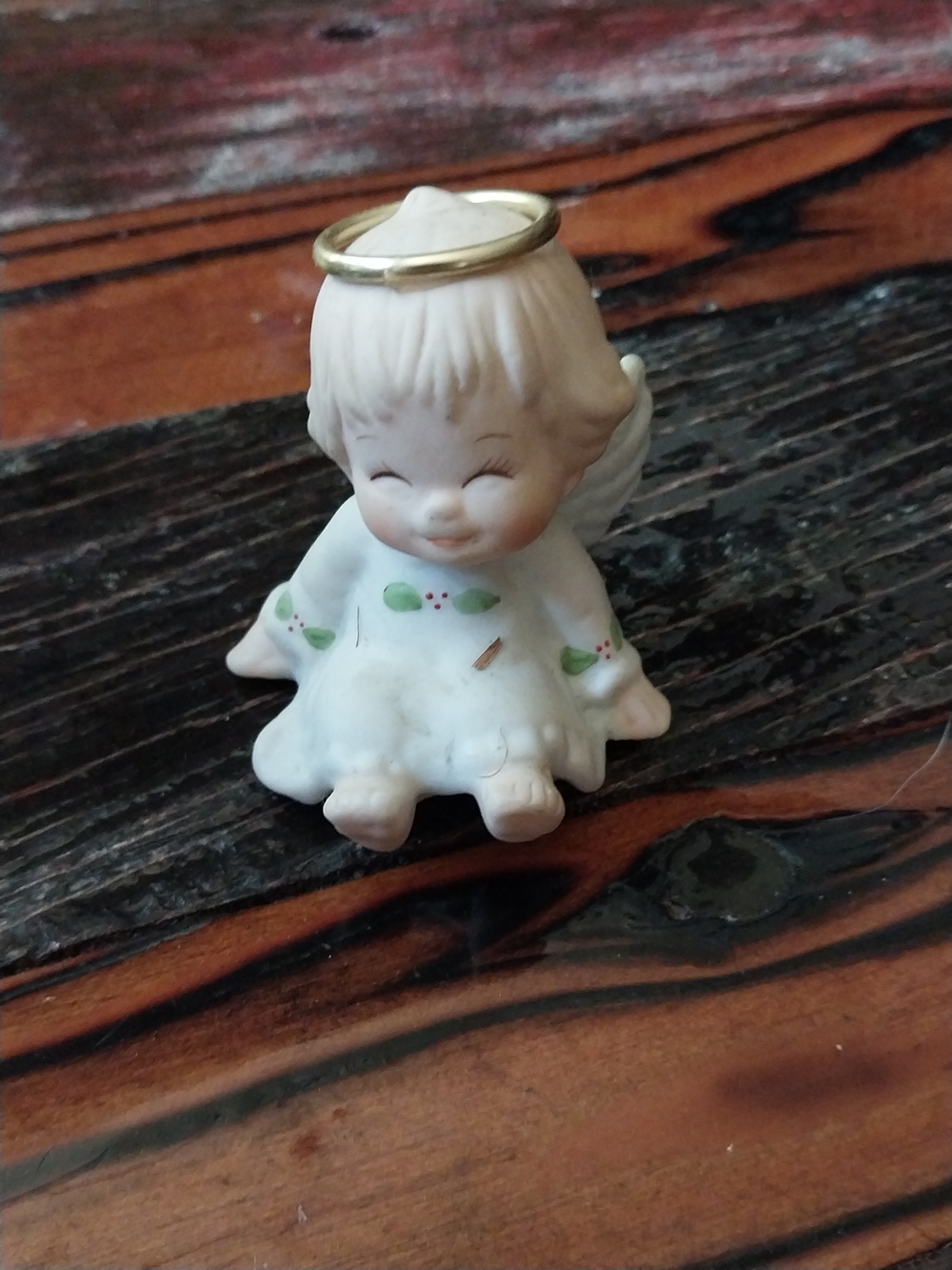 Vintage 1987 Ceramic Angel Figurine – White with Gold Halo